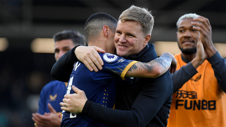 eddie howe smiling hugging almiron newcastle united nufc 1120 768x432 2