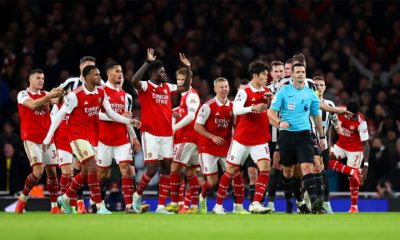 arsenal players surround the referee newcastle united nufc 1120 768x432 1